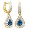 Image 1 : 0.53 CTW Blue Color Diamond Teardrop Dangle Earrings 10KT Yellow Gold - REF-44W9K