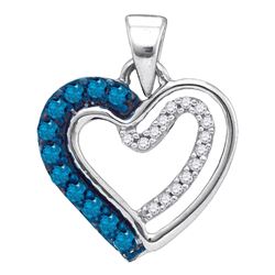 0.20 CTW Blue Color Diamond Double Nested Heart Pendant 10KT White Gold - REF-11M2H