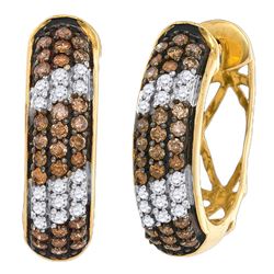 1.02 CTW Cognac-brown Color Diamond Hoop Earrings 10KT Yellow Gold - REF-64W4K