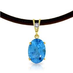 Genuine 7.56 ctw Blue Topaz & Diamond Necklace Jewelry 14KT Yellow Gold - REF-35F5Z