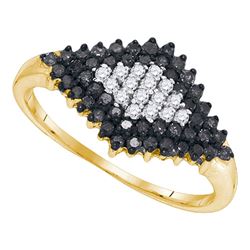 0.50 CTW Black Color Diamond Cluster Ring 10KT Yellow Gold - REF-22Y4X