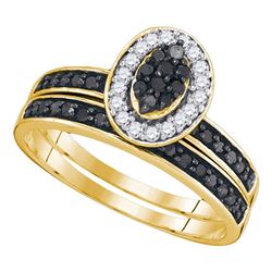 0.50 CTW Black Color Diamond Cluster Bridal Ring 10KT Yellow Gold - REF-25H4M