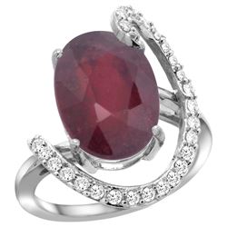 Natural 6.41 ctw Ruby & Diamond Engagement Ring 14K White Gold - REF-99A2V