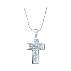 0.25 CTW Princess Diamond Cross Pendant 14KT White Gold - REF-25X4Y