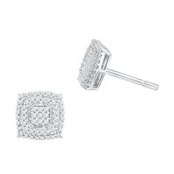 0.50 CTW Diamond Square Cluster Screwback Earrings 10KT White Gold - REF-31H4M