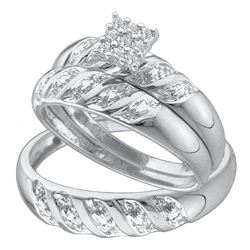 0.09 CTW His & Hers Diamond Cluster Matching Bridal Ring 10KT White Gold - REF-26M3H