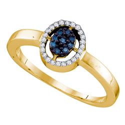 0.15 CTW Blue Color Diamond Oval Cluster Ring 10KT Yellow Gold - REF-13M4H