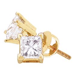 1.03 CTW Princess Diamond Solitaire Stud Earrings 14KT Yellow Gold - REF-142W4K