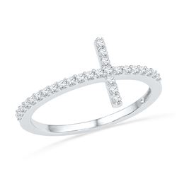 0.20 CTW Diamond Cross Ring 10KT White Gold - REF-14H9M