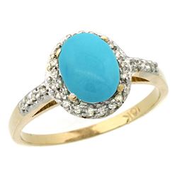 Natural 1.3 ctw Turquoise & Diamond Engagement Ring 14K Yellow Gold - REF-33Z8Y