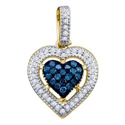 0.20 CTW Blue Color Diamond Framed Heart Pendant 10KT Yellow Gold - REF-14Y9X