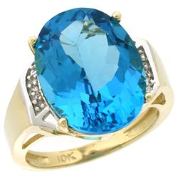Natural 11.02 ctw Swiss-blue-topaz & Diamond Engagement Ring 10K Yellow Gold - REF-50F9N