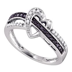 0.25 CTW Black Color Diamond Heart Love Ring 10KT White Gold - REF-22F4N