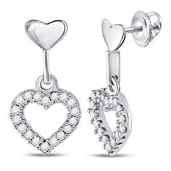 0.20 CTW Diamond Small Heart Dangle Screwback Earrings 10KT White Gold - REF-18Y2X