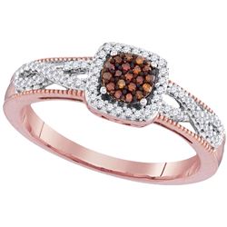 0.21 CTW Red Color Diamond Square Cluster Ring 10KT Rose Gold - REF-22X4Y