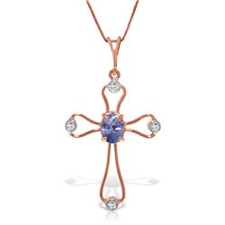 Genuine 0.57 ctw Tanzanite & Diamond Necklace Jewelry 14KT Rose Gold - REF-44W4Y