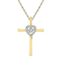 0.11 CTW Diamond Solitaire Cross Heart Pendant 10KT Yellow Gold - REF-18M2H