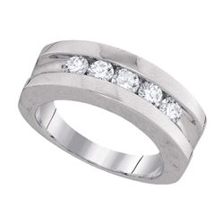 1 CTW Mens Channel-set Diamond Single Row Wedding Ring 10KT White Gold - REF-139H5M