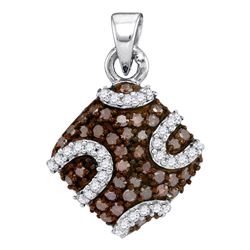 0.55 CTW Cognac-brown Color Diamond Diagonal Square Pendant 10KT White Gold - REF-22F4N