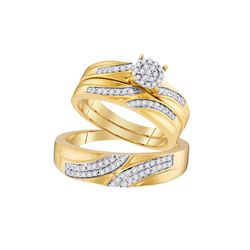 0.45 CTW His & Hers Diamond Cluster Matching Bridal Ring 10KT Yellow Gold - REF-52M4H