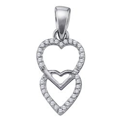 0.10 CTW Diamond Double Hanging Heart Pendant 10KT White Gold - REF-6X2Y