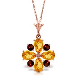 Genuine 2.43 ctw Citrine & Garnet Necklace Jewelry 14KT Rose Gold - REF-29W7Y