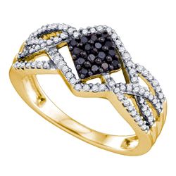 0.35 CTW Black Color Diamond Square Cluster Ring 10KT Yellow Gold - REF-34X4Y