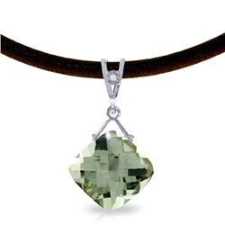 Genuine 8.76 ctw Green Amethyst & Diamond Necklace Jewelry 14KT White Gold - REF-30Y6F