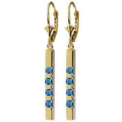 Genuine 0.70 ctw Blue Topaz Earrings Jewelry 14KT Yellow Gold - REF-55T2A