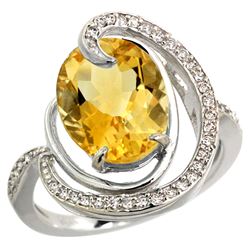 Natural 6.53 ctw citrine & Diamond Engagement Ring 14K White Gold - REF-72F8N