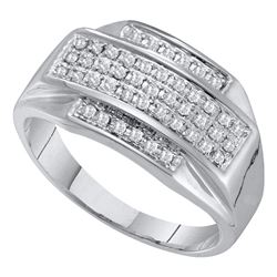 0.33 CTW Mens Pave-set Diamond Rectangle Cluster Ring 10KT White Gold - REF-34Y4X