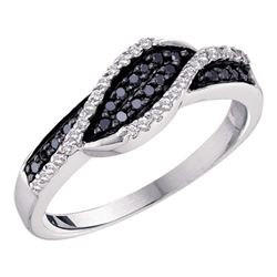 0.25 CTW Black Color Diamond Crossover Ring 14KT White Gold - REF-30W2K