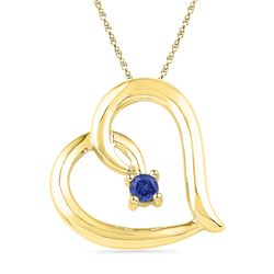0.12 CTW Created Blue Sapphire Heart Love Pendant 10KT Yellow Gold - REF-12H2M