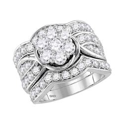 3.03 CTW Diamond 3-Piece Flower Bridal Engagement Ring 14KT White Gold - REF-299X9Y