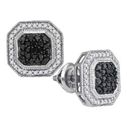 0.50 CTW Black Color Diamond Geometric Octagon Cluster Earrings 10KT White Gold - REF-34W4K