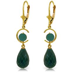 Genuine 18.6 ctw Green Sapphire Corundum & Emerald Earrings Jewelry 14KT Yellow Gold - REF-49H2X