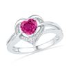 Image 1 : 1.04 CTW Created Ruby Heart Love Ring 10KT White Gold - REF-19M4H