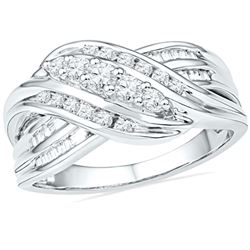 0.50 CTW Diamond 5-Stone Crossover Ring 10KT White Gold - REF-47M9H