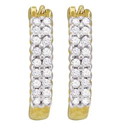 0.25 CTW Pave-set Diamond Huggie Hoop Earrings 10KT Yellow Gold - REF-16X4Y
