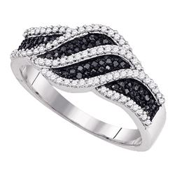 0.40 CTW Black Color Diamond Crossover Ring 10KT White Gold - REF-41N9F
