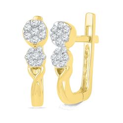 0.22 CTW Diamond Flower Cluster Hoop Earrings 10KT Yellow Gold - REF-30X2Y
