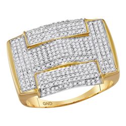 0.96 CTW Mens Pave-set Diamond Rectangle Arched Cluster Ring 10KT Yellow Gold - REF-59H9M