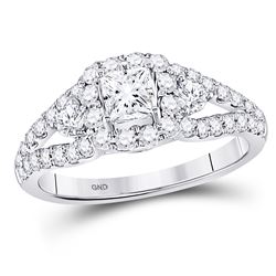 1.25 CTW Princess Diamond Solitaire Halo Bridal Engagement Ring 14KT White Gold - REF-165H2M
