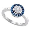 Image 1 : 0.40 CTW Blue Color Diamond Flower Cluster Ring 10KT White Gold - REF-32F9N