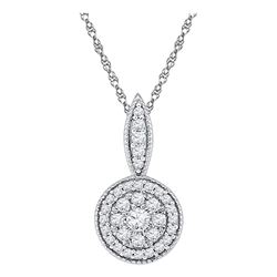 0.33 CTW Diamond Circle Flower Cluster Pendant 10KT White Gold - REF-26X9Y