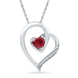 0.03 CTW Created Ruby Heart Love Pendant 10KT White Gold - REF-10F5N