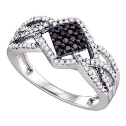 0.35 CTW Black Color Diamond Square Cluster Ring 10KT White Gold - REF-34X4Y