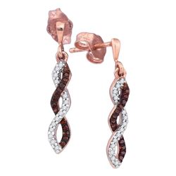 0.16 CTW Red Color Diamond Infinity Screwback Earrings 10KT Rose Gold - REF-19N4F