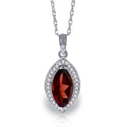 Genuine 2.15 ctw Garnet & Diamond Necklace Jewelry 14KT White Gold - REF-62M3T