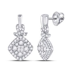 0.47 CTW Princess Diamond Soleil Square Cluster Dangle Earrings 14KT White Gold - REF-57X2Y